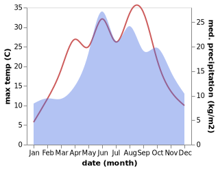 temperature and rainfall during the year in Bobrowniki