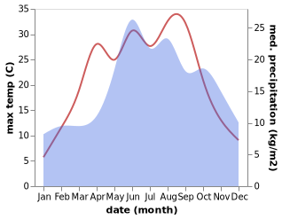 temperature and rainfall during the year in Pluznica