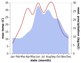 temperature and rainfall during the year in Bielawy