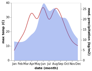 temperature and rainfall during the year in Kije