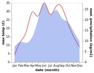 temperature and rainfall during the year in Dziekanow Bajkowy