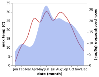 temperature and rainfall during the year in Dobrzyniewo Duze