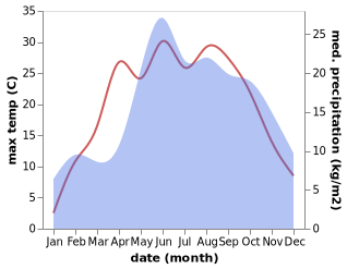 temperature and rainfall during the year in Rutki-Kossaki