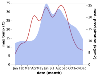 temperature and rainfall during the year in Jamno