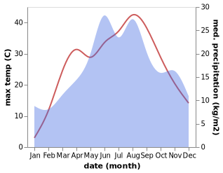 temperature and rainfall during the year in Dostat