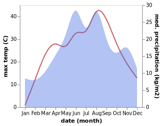 temperature and rainfall during the year in Branistea