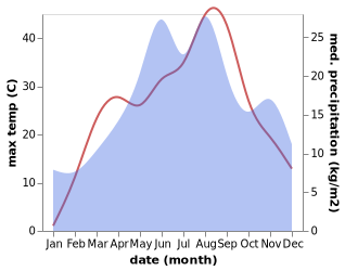 temperature and rainfall during the year in Budacu de Jos