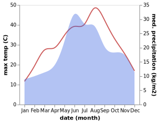 temperature and rainfall during the year in Bertestii de Jos