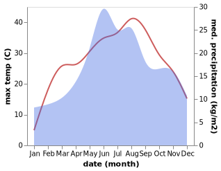 temperature and rainfall during the year in Buda