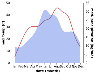 temperature and rainfall during the year in Branistea