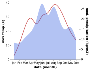 temperature and rainfall during the year in Buzd