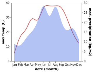 temperature and rainfall during the year in Lapugiu de Jos