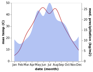 temperature and rainfall during the year in Poldnëvoye