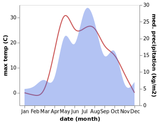 temperature and rainfall during the year in Verkhniye Tatyshly