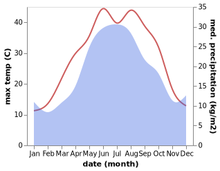 temperature and rainfall during the year in Pervomayskoye