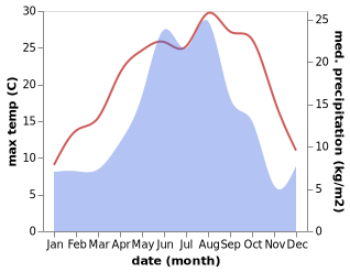 temperature and rainfall during the year in Pravokubanskiy