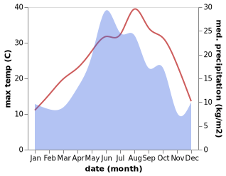 temperature and rainfall during the year in Chamlykskaya