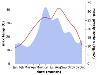 temperature and rainfall during the year in Kiyevskoye