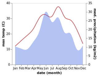 temperature and rainfall during the year in Pshekhskaya