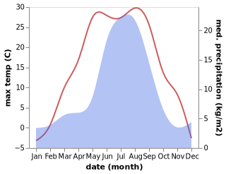 temperature and rainfall during the year in Shalinskoye