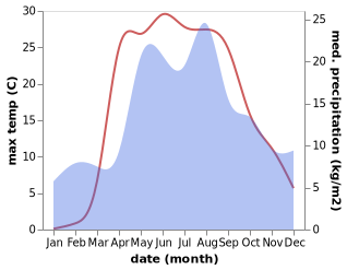 temperature and rainfall during the year in Kolyubakino