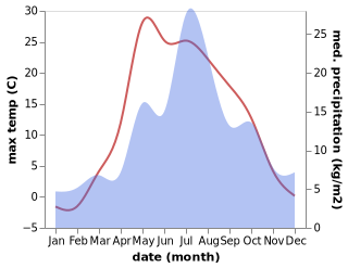 temperature and rainfall during the year in Severnyy-Kospashskiy