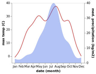 temperature and rainfall during the year in Novoshakhtinskiy