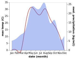 temperature and rainfall during the year in Surgut