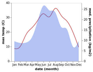 temperature and rainfall during the year in Mikhaylovsk