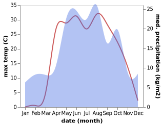 temperature and rainfall during the year in Novaya Lyada