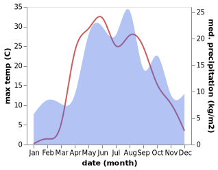 temperature and rainfall during the year in Vladimir