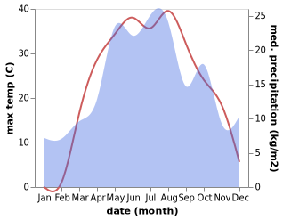 temperature and rainfall during the year in Gorodishche