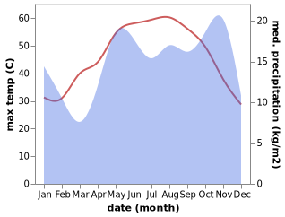 temperature and rainfall during the year in Az Zulfi