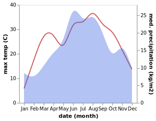 temperature and rainfall during the year in Aleksandrovac