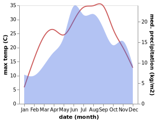 temperature and rainfall during the year in Bujanovc