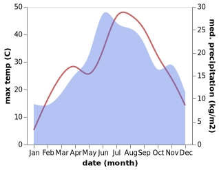 temperature and rainfall during the year in Cicevac