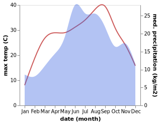 temperature and rainfall during the year in Doljevac