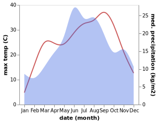 temperature and rainfall during the year in Zagubica