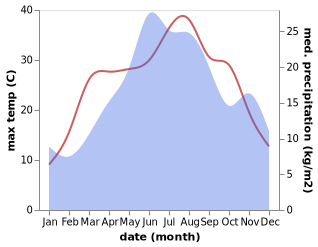 temperature and rainfall during the year in Donji Milanovac