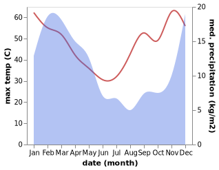 temperature and rainfall during the year in Orania