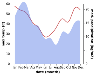 temperature and rainfall during the year in Ladismith