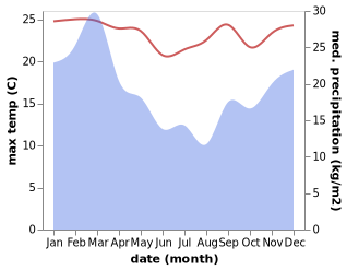 temperature and rainfall during the year in Plettenberg