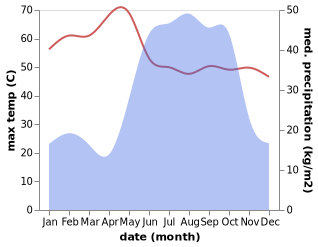 temperature and rainfall during the year in Rabak