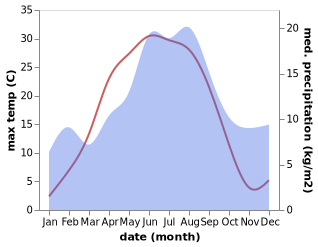 temperature and rainfall during the year in Borlänge