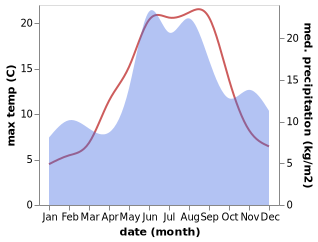 temperature and rainfall during the year in Borgholm