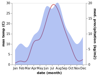 temperature and rainfall during the year in Alvik