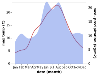 temperature and rainfall during the year in Fagersanna