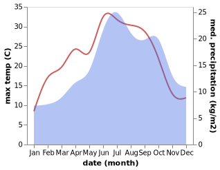 temperature and rainfall during the year in Alchenstorf