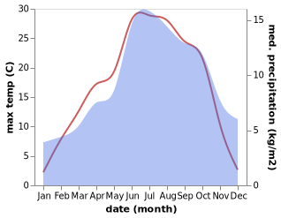 temperature and rainfall during the year in Amsoldingen