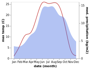 temperature and rainfall during the year in Arvigo